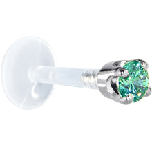 Load image into Gallery viewer, 16G 5/16 Solid 14K White Gold 3mm Mint Green Cubic Zirconia Bioplast Tragus Earring Stud
