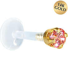 Load image into Gallery viewer, 16G 5/16 Solid 14K Yellow Gold 3mm Salmon Cubic Zirconia Bioplast Tragus Earring Stud
