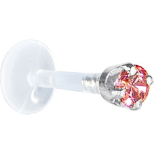 Load image into Gallery viewer, 16G 5/16 Solid 14K White Gold 3mm Salmon Cubic Zirconia Bioplast Tragus Earring Stud
