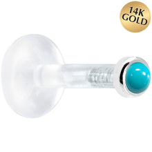 Load image into Gallery viewer, Solid 14K White Gold 2mm Genuine Turquoise Bioplast Push in Labret

