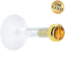 Load image into Gallery viewer, Solid 14K Yellow Gold 2mm Genuine Tiger Eye Bioplast Push in Labret
