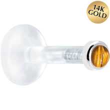 Load image into Gallery viewer, Solid 14K White Gold 2mm Genuine Tiger Eye Bioplast Push in Labret
