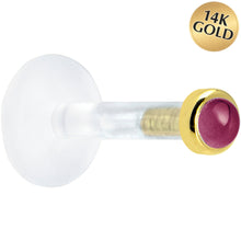 Load image into Gallery viewer, Solid 14K Yellow Gold 2mm Genuine Rhodolite Garnet Bioplast Push in Labret
