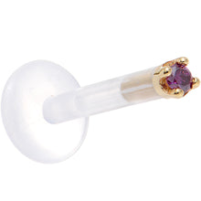 Load image into Gallery viewer, Solid 14K Yellow Gold 1.5mm Genuine Purple Diamond Bioplast Push in Labret
