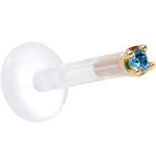 Load image into Gallery viewer, Solid 14K Yellow Gold 1.5mm Genuine Blue Diamond Bioplast Push in Labret
