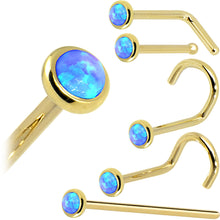 将图片加载到图库查看器，Solid 14K Yellow Gold 2mm Blue Synthetic Opal Nose Ring
