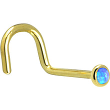 将图片加载到图库查看器，Solid 14K Yellow Gold 2mm Blue Synthetic Opal Nose Ring
