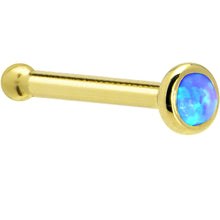 将图片加载到图库查看器，Solid 14K Yellow Gold 2mm Blue Synthetic Opal Nose Ring
