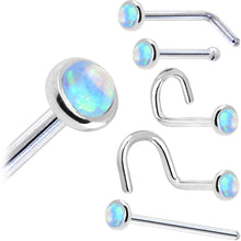 Load image into Gallery viewer, Solid 14K White Gold 2mm Light Blue Synthetic Opal Nose Ring
