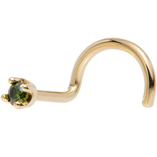 Load image into Gallery viewer, Solid 14K Yellow Gold 1.5mm Genuine Green Diamond Nose Ring
