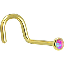 Load image into Gallery viewer, Solid 14K Yellow Gold 2mm Fuchsia Synthetic Opal Nose Ring
