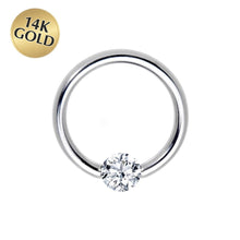 Load image into Gallery viewer, 16G 1/2 Solid 14k White Gold 3mm Clear Cubic Zirconia Tension Captive Ring
