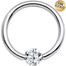 Load image into Gallery viewer, 14G 7/16 Solid 14k White Gold 4mm Clear Cubic Zirconia Tension Captive Ring
