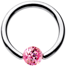 Load image into Gallery viewer, 14G 3/8 Solid 14k White Gold 4mm Pink Cubic Zirconia Tension Captive Ring
