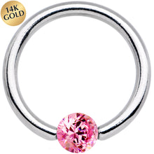 Load image into Gallery viewer, 14G 3/8 Solid 14k White Gold 4mm Pink Cubic Zirconia Tension Captive Ring
