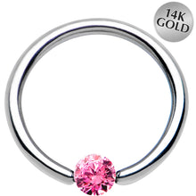 Load image into Gallery viewer, 16G 3/8 Solid 14k White Gold 3mm Pink Cubic Zirconia Tension Captive Ring
