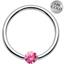 Load image into Gallery viewer, 16G 7/16 Solid 14k White Gold 3mm Pink Cubic Zirconia Tension Captive Ring
