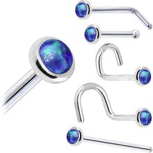 Load image into Gallery viewer, Solid 14K White Gold 2mm Dark Blue Synthetic Opal Nose Ring
