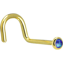 Load image into Gallery viewer, Solid 14K Yellow Gold 2mm Dark Blue Synthetic Opal Nose Ring
