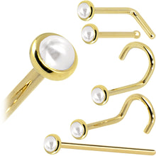 Load image into Gallery viewer, Solid 14K Yellow Gold 2mm Cultured Pearl Nose Ring
