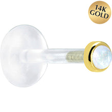 Load image into Gallery viewer, 16G 1/4 Solid 14K Yellow Gold 2mm Genuine Rainbow Moonstone Bioplast Tragus Earring Stud
