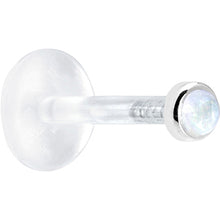 Load image into Gallery viewer, 16G 1/4 Solid 14K White Gold 2mm Genuine Rainbow Moonstone Bioplast Tragus Earring Stud
