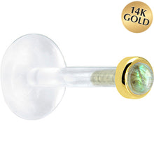 Load image into Gallery viewer, 16G 1/4 Solid 14K Yellow Gold 2mm Genuine Labradorite Bioplast Tragus Earring Stud
