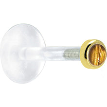 Load image into Gallery viewer, 16G 1/4 Solid 14K Yellow Gold 2mm Genuine Tiger Eye Bioplast Tragus Earring Stud

