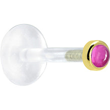 Load image into Gallery viewer, 16G 1/4 Solid 14K Yellow Gold 2mm Genuine Pink Tourmaline Bioplast Tragus Earring Stud
