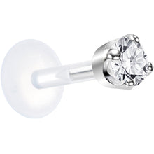 Load image into Gallery viewer, 16G 1/4 Solid 14K White Gold 3mm Clear Cubic Zirconia Bioplast Tragus Earring Stud
