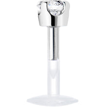 Load image into Gallery viewer, 16G 1/4 Solid 14K White Gold 3mm Clear Cubic Zirconia Bioplast Tragus Earring Stud

