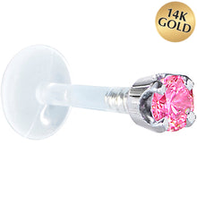 将图片加载到图库查看器，16G 1/4 Solid 14K White Gold 3mm Pink Cubic Zirconia Bioplast Tragus Earring Stud
