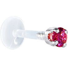 Load image into Gallery viewer, 16G 1/4 Solid 14K White Gold 3mm Red Cubic Zirconia Bioplast Tragus Earring Stud
