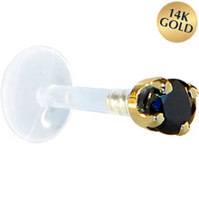 Load image into Gallery viewer, 16G 1/4 Solid 14K Yellow Gold 3mm Black Cubic Zirconia Bioplast Tragus Earring Stud
