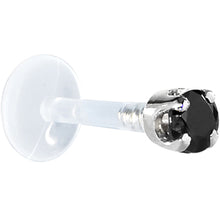 Load image into Gallery viewer, 16G 1/4 Solid 14K White Gold 3mm Black Cubic Zirconia Bioplast Tragus Earring Stud
