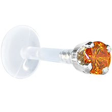 Load image into Gallery viewer, 16G 1/4 Solid 14K White Gold 3mm Orange Cubic Zirconia Bioplast Tragus Earring Stud
