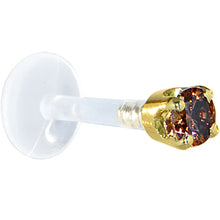 Load image into Gallery viewer, 16G 1/4 Solid 14K Yellow Gold 3mm Brown Cubic Zirconia Bioplast Tragus Earring Stud
