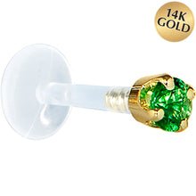 将图片加载到图库查看器，16G 1/4 Solid 14K Yellow Gold 3mm Green Cubic Zirconia Bioplast Tragus Earring Stud
