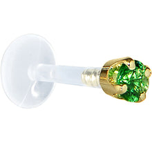 将图片加载到图库查看器，16G 1/4 Solid 14K Yellow Gold 3mm Green Cubic Zirconia Bioplast Tragus Earring Stud

