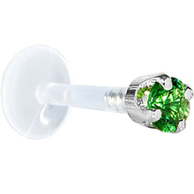 Load image into Gallery viewer, 16G 1/4 Solid 14K White Gold 3mm Green Cubic Zirconia Bioplast Tragus Earring Stud
