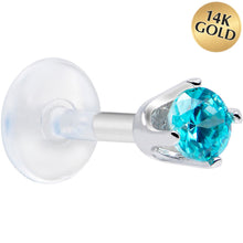Load image into Gallery viewer, 16G 1/4 Solid 14K White Gold 3mm Mint Green Cubic Zirconia Bioplast Tragus Earring Stud
