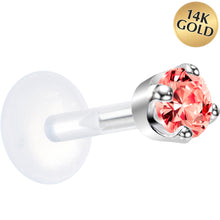 Load image into Gallery viewer, 16G 1/4 Solid 14K White Gold 3mm Salmon Cubic Zirconia Bioplast Tragus Earring Stud
