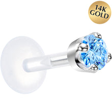 Load image into Gallery viewer, 16G 1/4 Solid 14K White Gold 3mm Plexi Blue Cubic Zirconia Bioplast Tragus Earring Stud
