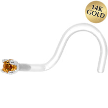 Load image into Gallery viewer, 18G 1/4 White Gold 1.5mm Genuine Citrine Bioplast Nose Ring
