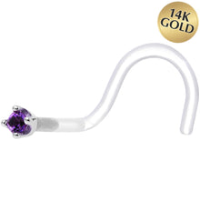 将图片加载到图库查看器，18G 1/4 White Gold 1.5mm Genuine Amethyst Bioplast Nose Ring
