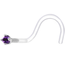将图片加载到图库查看器，18G 1/4 White Gold 1.5mm Genuine Amethyst Bioplast Nose Ring
