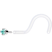 Load image into Gallery viewer, 18G 1/4 White Gold 1.5mm Mint Green Cubic Zirconia Bioplast Nose Ring
