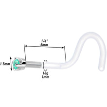 Load image into Gallery viewer, 18G 1/4 White Gold 1.5mm Mint Green Cubic Zirconia Bioplast Nose Ring
