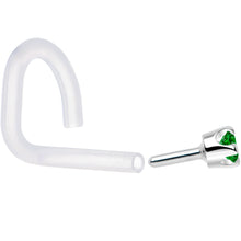 Load image into Gallery viewer, 18G 1/4 White Gold 1.5mm Green Cubic Zirconia Bioplast Nose Ring
