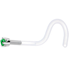 Load image into Gallery viewer, 18G 1/4 White Gold 1.5mm Green Cubic Zirconia Bioplast Nose Ring
